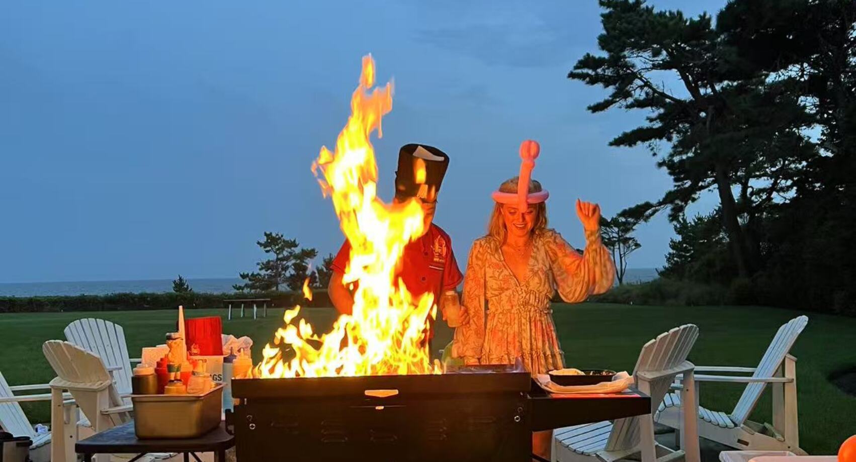 Happy Hibachi chef flame show at a hibachi at home party in Connecticut